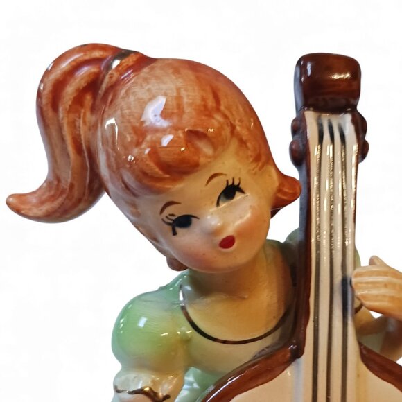 Vintage 1970s Porcelain Music Box Figurine Girl with Double Bass | Made in Japan - Picture 6 of 11